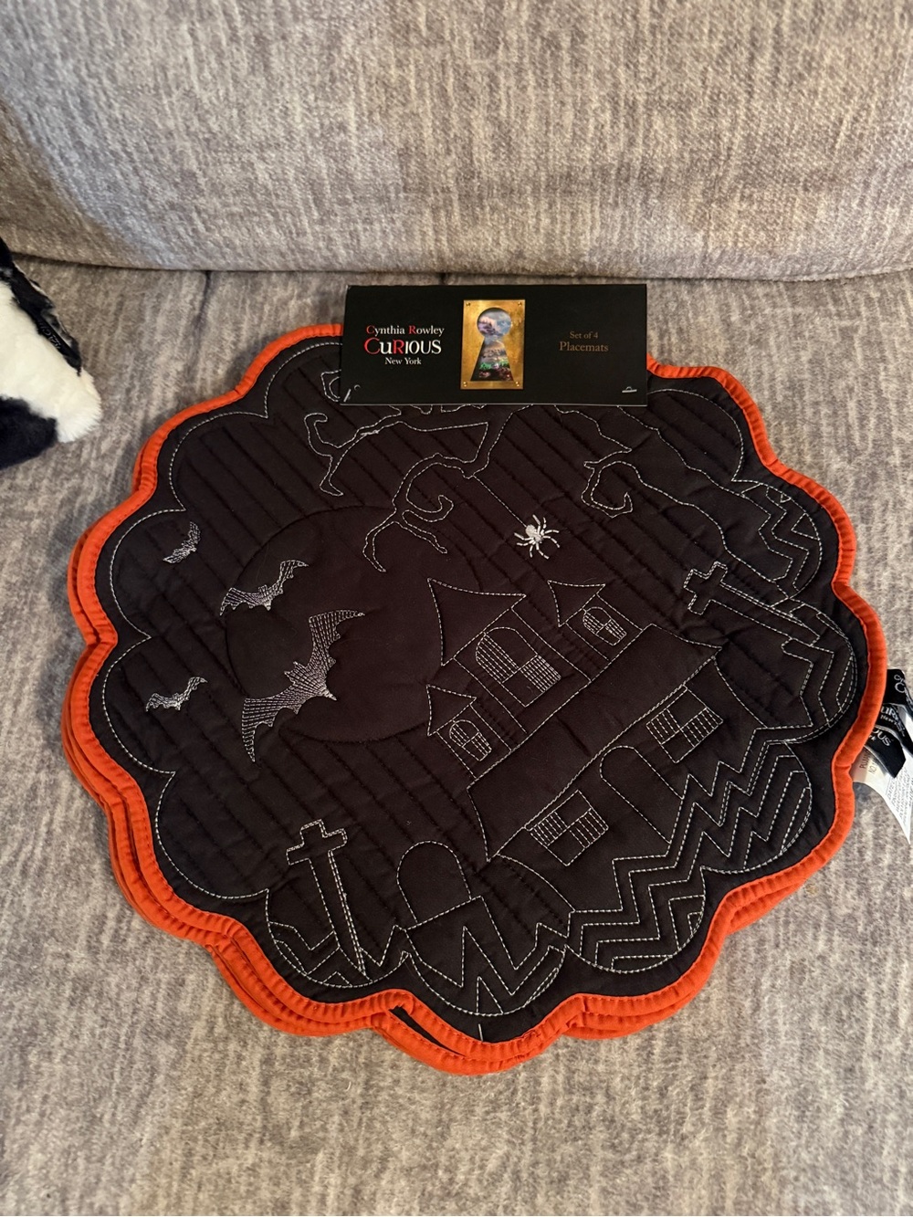 Cynthia Rowley Curious Black & Orange Halloween Haunted House Placemat Set (4)